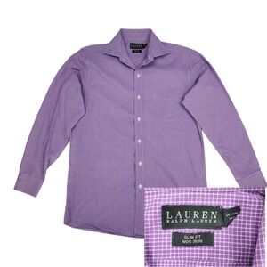 Lauren Ralph Lauren Sz 15 / 32-33 Slim Fit Non Iron Purple Plaid Dress Shirt
